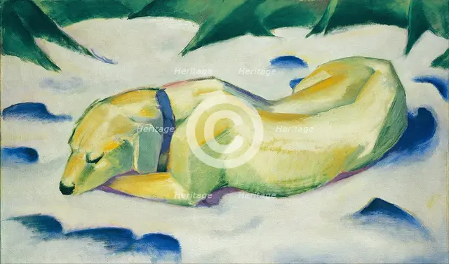 Dog Lying in the Snow. Artist: Marc, Franz (1880-1916)