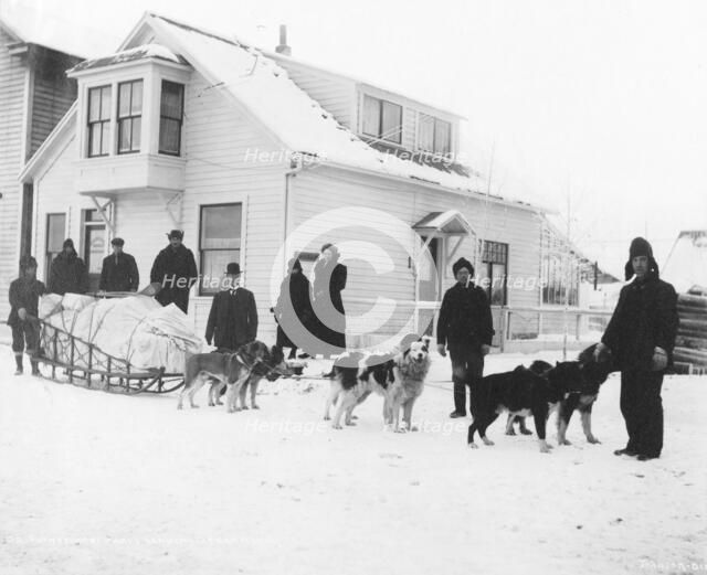 Dog team and Dr. Sutherland's party ready to leave Fairbanks for Kantishna, between c1900 and 1927. Creator: Unknown.
