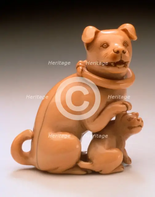 Dog with Loose Collar and Puppy, early 19th century. Creator: Unknown.