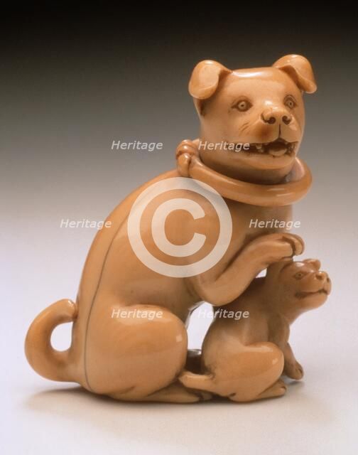 Dog with Loose Collar and Puppy, early 19th century. Creator: Unknown.