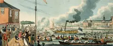 Doggett's Coat and Badge rowing race, London, c1820. Creator: William Heath