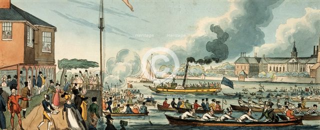 Doggett's Coat and Badge rowing race, London, c1820.  Creator: William Heath.