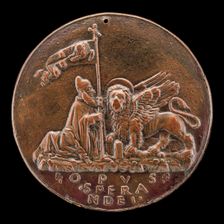 Doge Barbarigo Kneeling before the Winged Lion of Venice [reverse], c. 1495. Creator: Sperandio Savelli