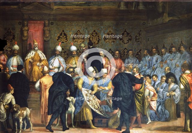 Doge Marino Grimani receives the gifts of the Persian Ambassadors, 1598-1602. Creator: Gabriele Caliari.