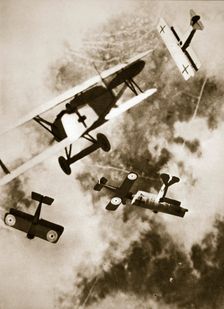 Dogfight between British and German aircraft, World War I, c1916-c1918. Creator: Unknown