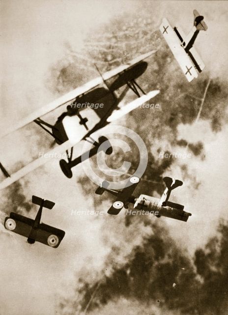 Dogfight between British and German aircraft, World War I, c1916-c1918. Creator: Unknown.