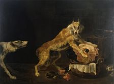 Dogs with a Bull's Head, 1650. Creator: Paul de Vos