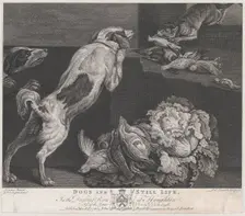 Dogs and Still Life, 1778. Creators: Pierre-Charles Canot, Joseph Farington