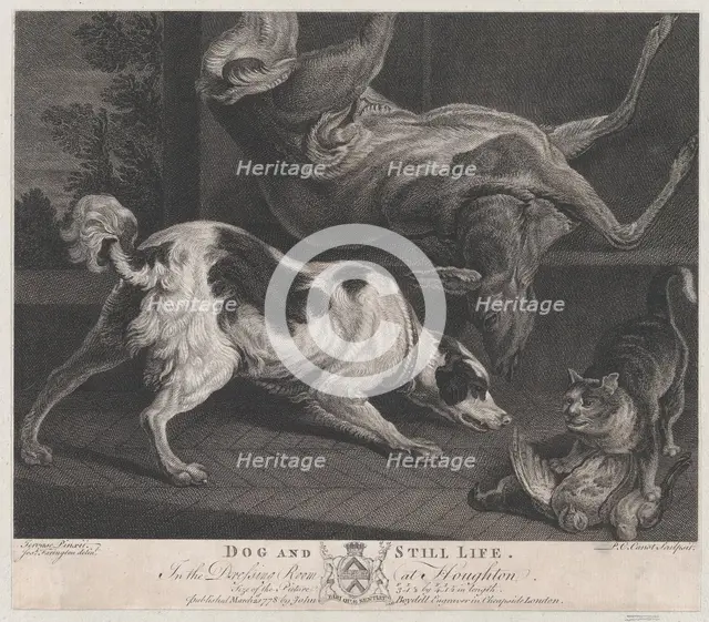 Dogs and Still Life, 1778. Creators: Pierre-Charles Canot, Joseph Farington.