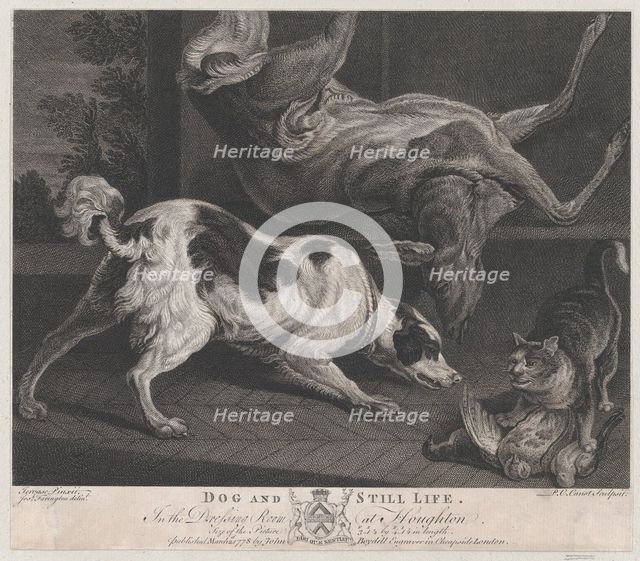 Dogs and Still Life, 1778. Creators: Pierre-Charles Canot, Joseph Farington.