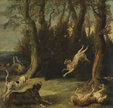 Dogs attacking a wild boar, between 1600 and 1657. Creator: Frans Snyders
