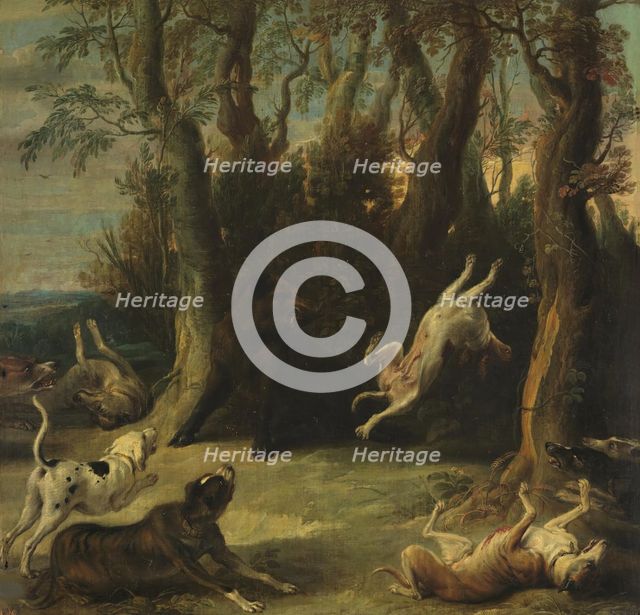 Dogs attacking a wild boar, between 1600 and 1657. Creator: Frans Snyders.