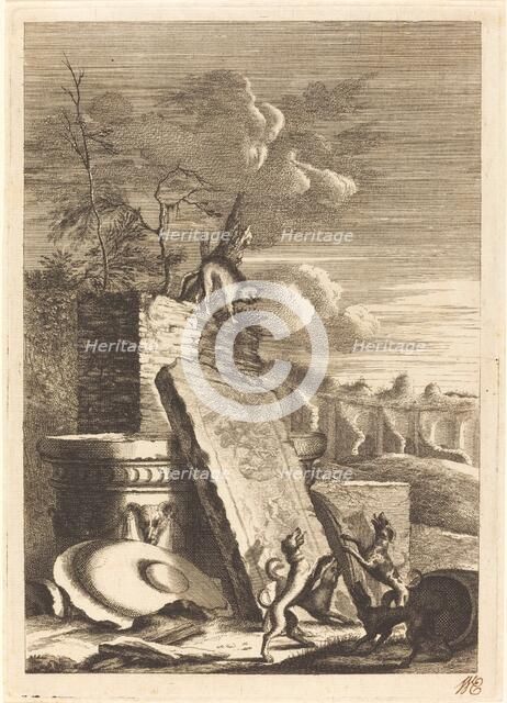 Dogs Pursuing a Cat, c. 1650. Creator: Bernhard Zaech.