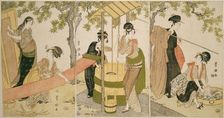 Doing the Laundry by the Well Curb (Idobata no sentaku to araihari), c. 1795. Creator: Utagawa Toyokuni I