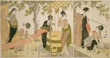 Doing the Laundry by the Well Curb (Idobata no sentaku to araihari), c. 1795. Creator: Utagawa Toyokuni I