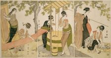 Doing the Laundry by the Well Curb (Idobata no sentaku to araihari), c. 1795. Creator: Utagawa Toyokuni I