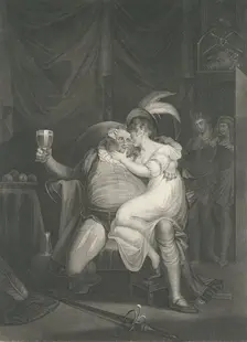 Doll Tearsheet, Falstaff, Henry and Poins (Shakespeare, Kin..., first published 1795; reissued 1852. Creator: William Satchwell Leney