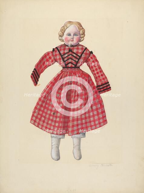 Doll with Bisque Head, c. 1936. Creator: Beverly Chichester.