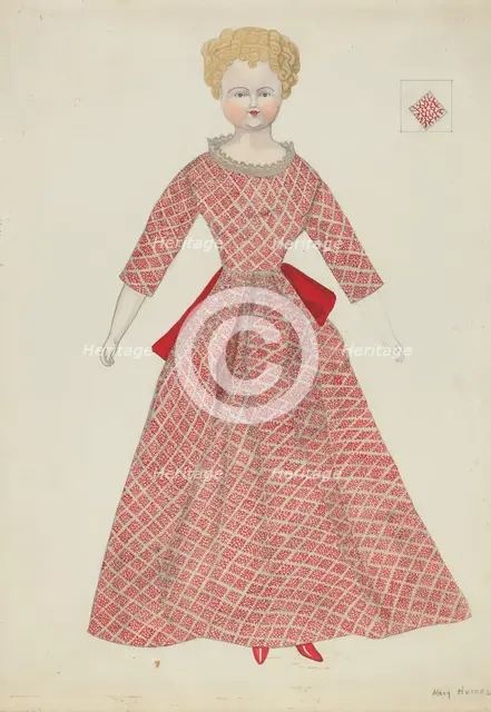Doll and Costume, c. 1936. Creator: Mary E Humes.