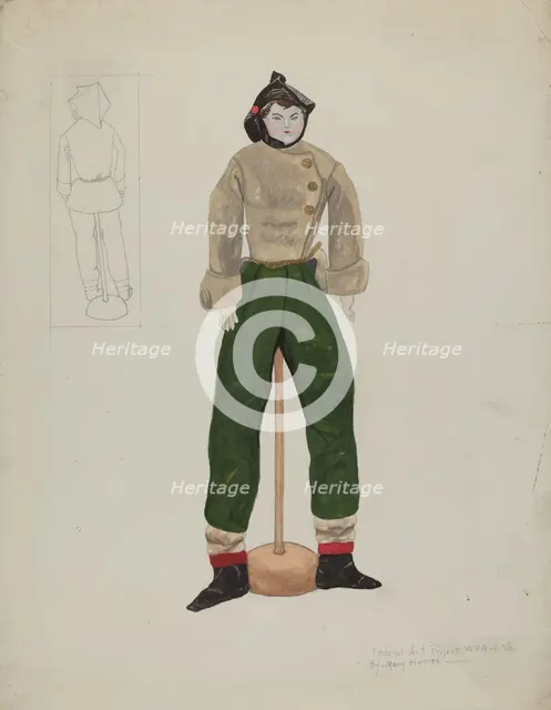 Doll and Costume, c. 1936. Creator: Mary E Humes.