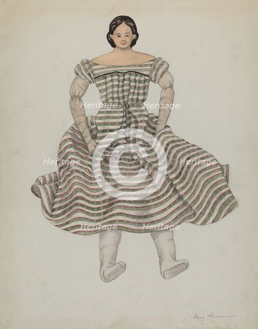 Doll and Costume, c. 1937. Creator: Mary E Humes.
