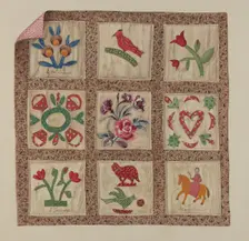 Doll Bed Applique Patchwork Quilt, c. 1937. Creator: Beverly Chichester
