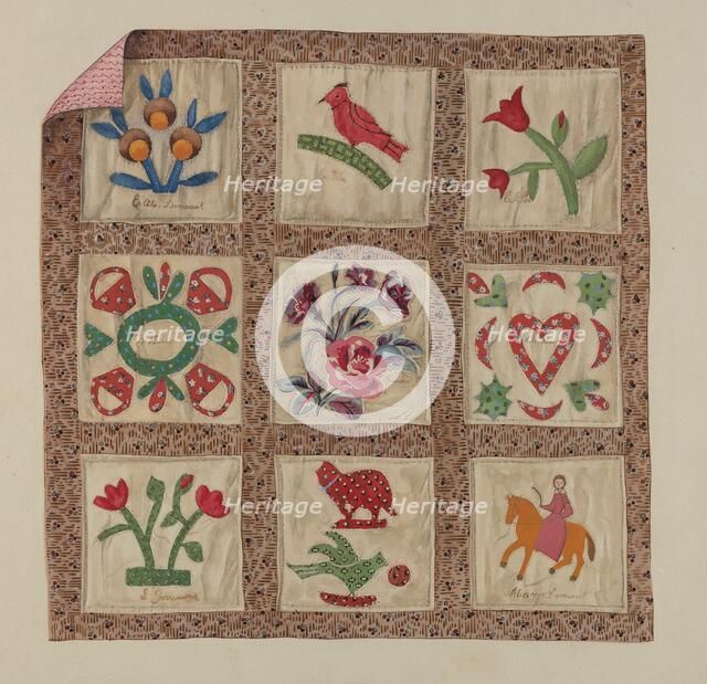 Doll Bed Applique Patchwork Quilt, c. 1937. Creator: Beverly Chichester.