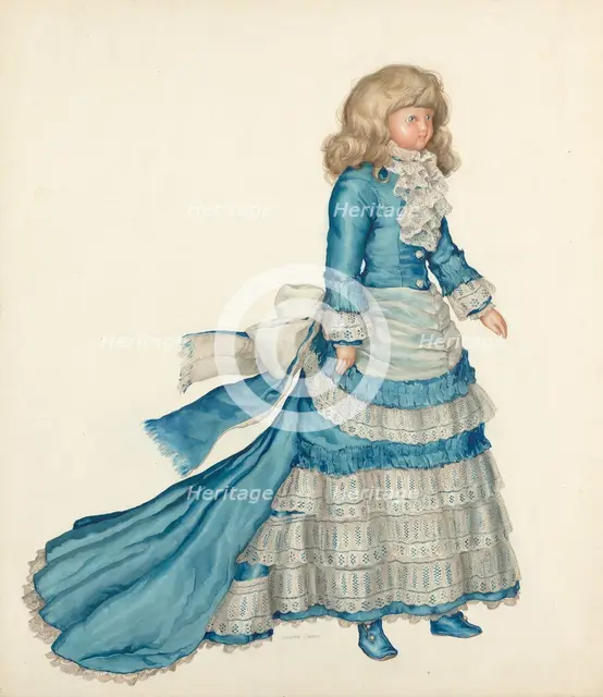 Doll in Blue Dress, 1935/1942. Creator: Lillian Causey.