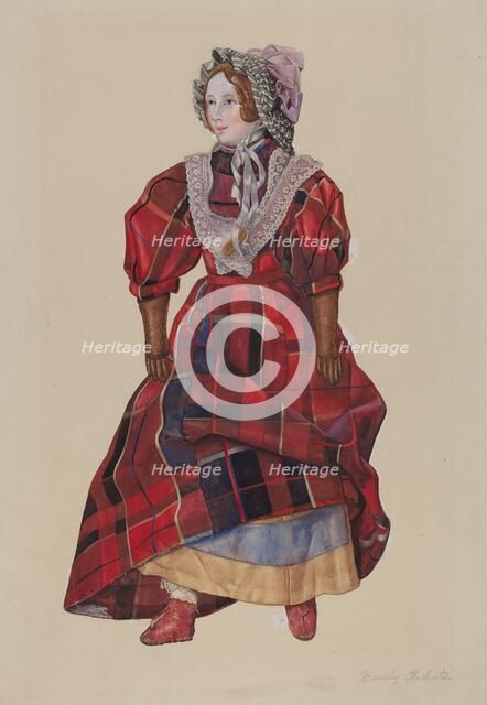 Doll in Plaid Dress, c. 1937. Creator: Beverly Chichester.
