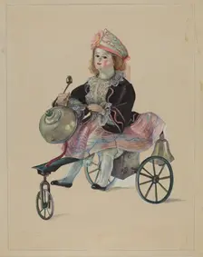 Doll on Velocipede, c. 1936. Creator: Mina Lowry