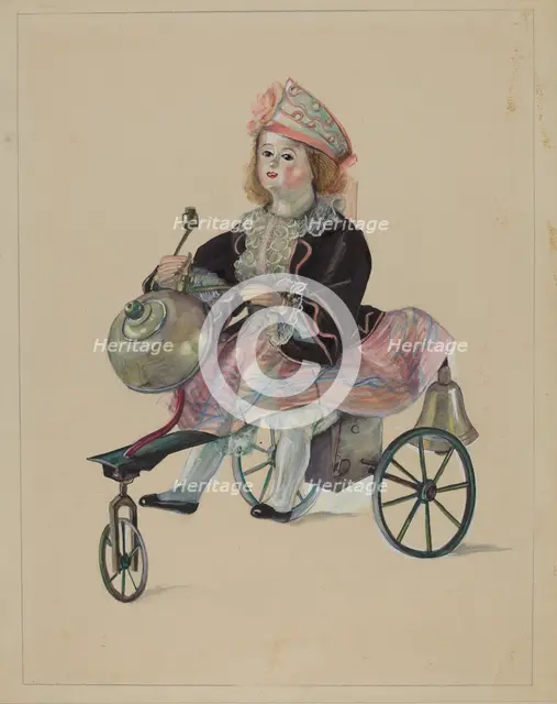Doll on Velocipede, c. 1936. Creator: Mina Lowry.