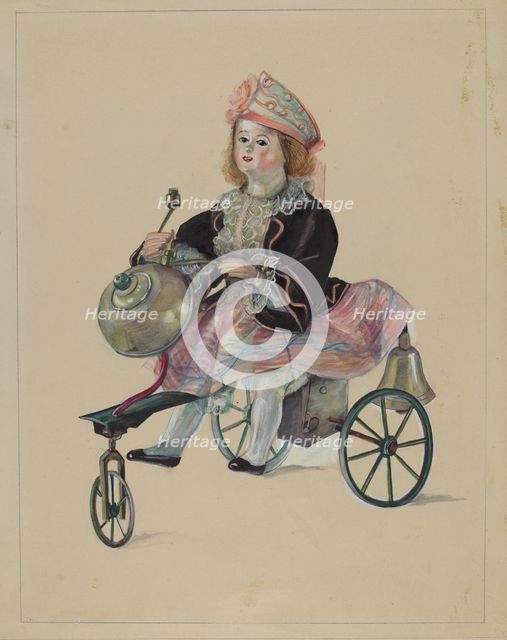 Doll on Velocipede, c. 1936. Creator: Mina Lowry.