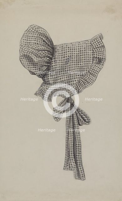 Doll's Gingham Sunbonnet, c. 1936. Creator: Bertha Semple.