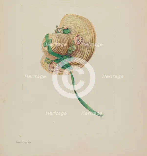 Doll's Straw Bonnet, 1935/1942. Creator: Carmel Wilson.