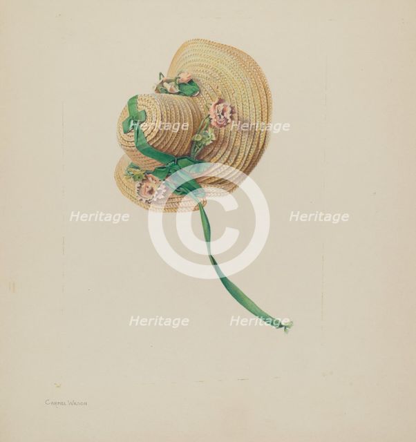 Doll's Straw Bonnet, 1935/1942. Creator: Carmel Wilson.