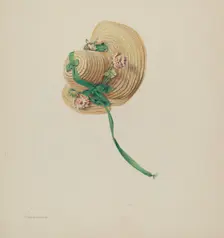 Doll's Straw Bonnet, 1935/1942. Creator: Carmel Wilson