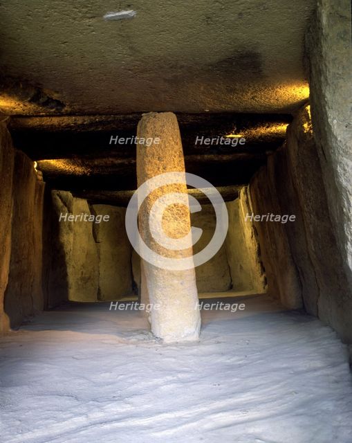 Dolmen inside Menga cave, they were used as collective tombs.