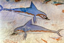 Dolphin fresco, detail, Queen's Megaron, Palace of Knossos, Minoan, Crete, Greece, Bronze Age (2000) Creator: Unknown