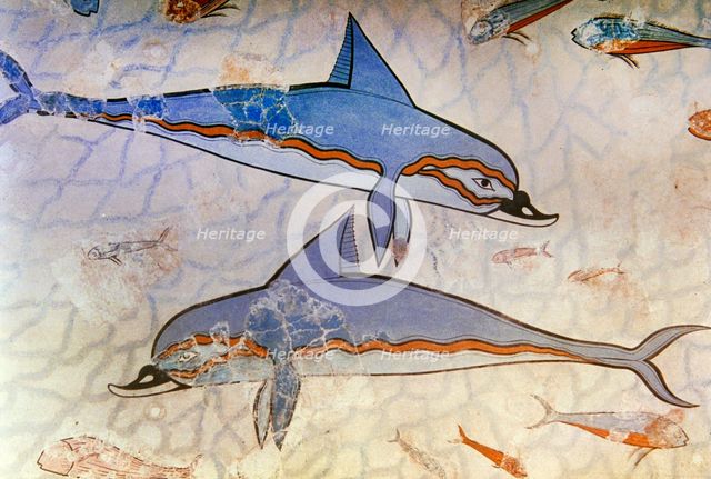 Dolphin fresco, detail, Queen's Megaron, Palace of Knossos, Minoan, Crete, Greece, Bronze Age (2000) Creator: Unknown.