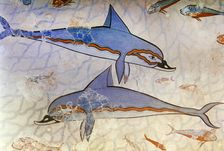 Dolphin fresco, detail, Queen's Megaron, Palace of Knossos, Minoan, Crete, Greece, Bronze Age (2000) Creator: Unknown