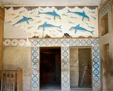 Dolphin Fresco, Megaron of the Queen, Knossos Palace, Minoan civilization, Crete, Greece (2000). Creator: LTL