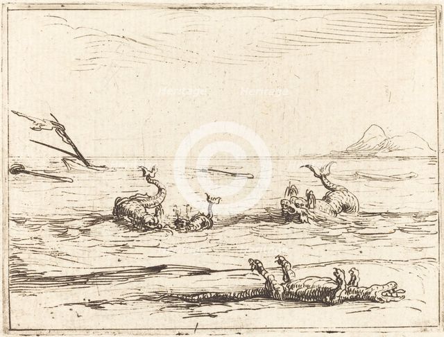 Dolphins and Crocodile. Creator: Jacques Callot.