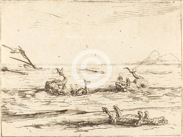 Dolphins and Crocodile. Creator: Jacques Callot.