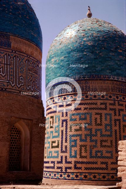 Domes of Mausoleum, Shah-i-Zinda Complex, Samarkand, 14th-15th century, (c20th century). Artists: CM Dixon, Unknown.