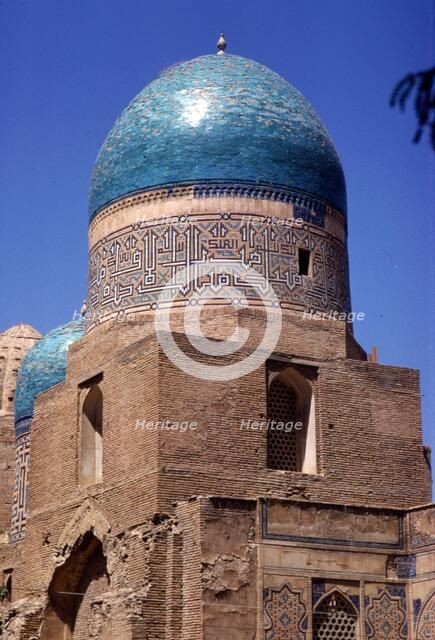 Domes of Mausoleum, Shah-i-Zinda Complex, Samarkand, 14th-15th century, (c20th century) Artists: CM Dixon, Unknown.