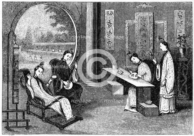 'Domestic scene, ladies at their usual employments', 1847. Artist: Evans