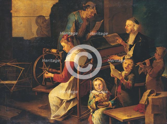 Domestic Scene with Musicians and Woman Spinning, c1720-1730. Creator: Giacomo Francesco Cipper.
