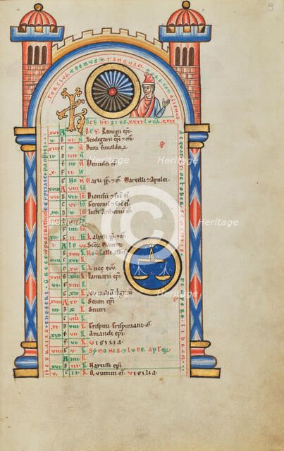 Domitian (?); Zodiacal Sign of Libra; Stammheim Missal, probably 1170s. Creator: Unknown.