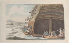 Don Michele Getting Up the Ship's Side, from "Naples and the Campagna Felice: in a..., June 1, 1815. Creator: Thomas Rowlandson