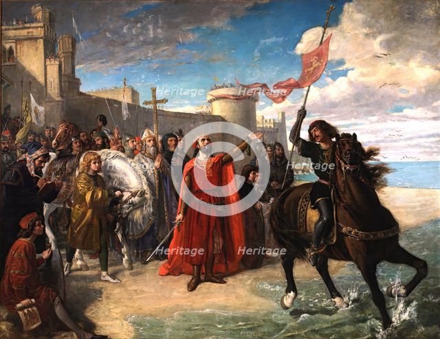 Don Alfonso the Wise, after having won the city of Cádiz... took possession of the sea..., 1866. Creator: Matias Moreno.